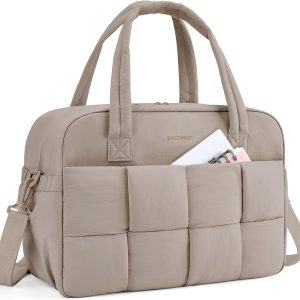 Gym Bag for Women, 29L Puffer Travel Duffle Bag for Travel with Laptop Compartment, Weekender Bags for Women, Carry On Duffel Bag Personal Item Bag, Camel