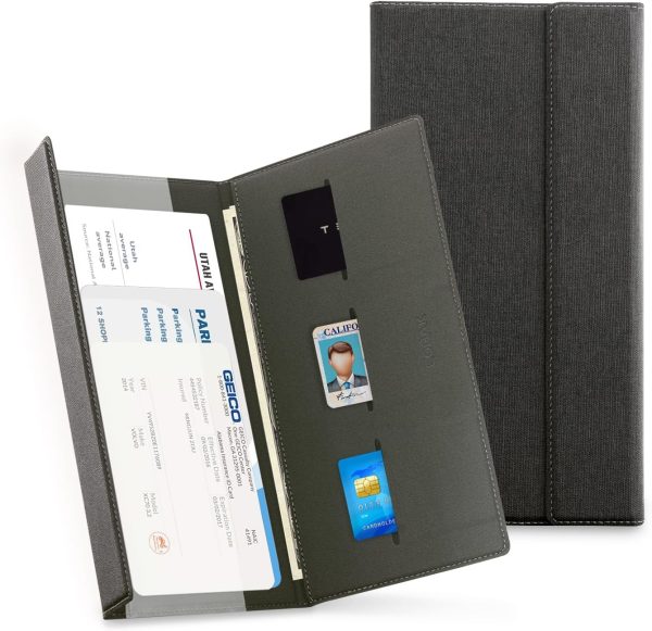 CoBak Leather Car Registration and Insurance Holder with Magnetic Compartment - Vehicle Glove Box Organizer for Driver License, Cards, Emergency Cash - Auto Truck Accessories Case, Cloth Black