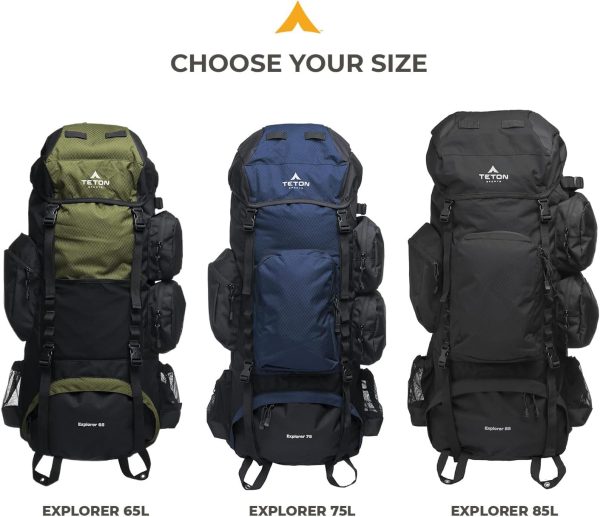 TETON 85L Explorer Internal Frame Backpack for Hiking, Camping, Backpacking, Rain Cover Included, Black - Image 6