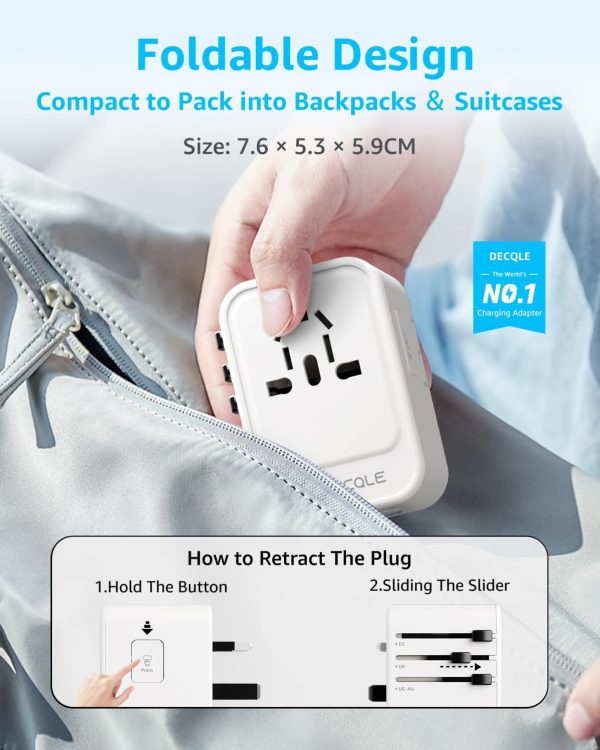 Universal Travel Adapter, International Travel Plug Adapter with 2 USB-C(PD 20W) ＆ 1 USB-A Ports, All in One Portable Adaptor, for USA, UK, EU, AU ＆ 224+ Countries (White) US - Image 4